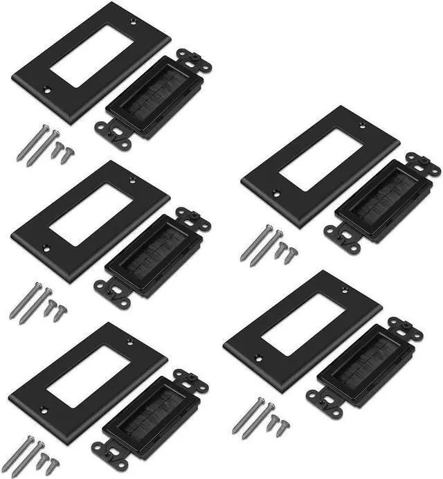 Main image of iMBAPrice Brushed Bristles Wall Plate - Decora Style Cable Pass Through Insert for Wires Wall Socket Plug Port/HDTV/HDMI/Home Theater Systems and More (Pack of 5) - Black