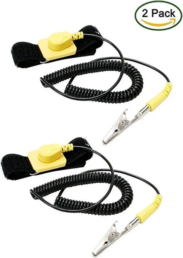 Main image of iMBAPrice (Pack of 2) Anti-Static Adjustable Grounding Wrist Strap Components Black, Yellow