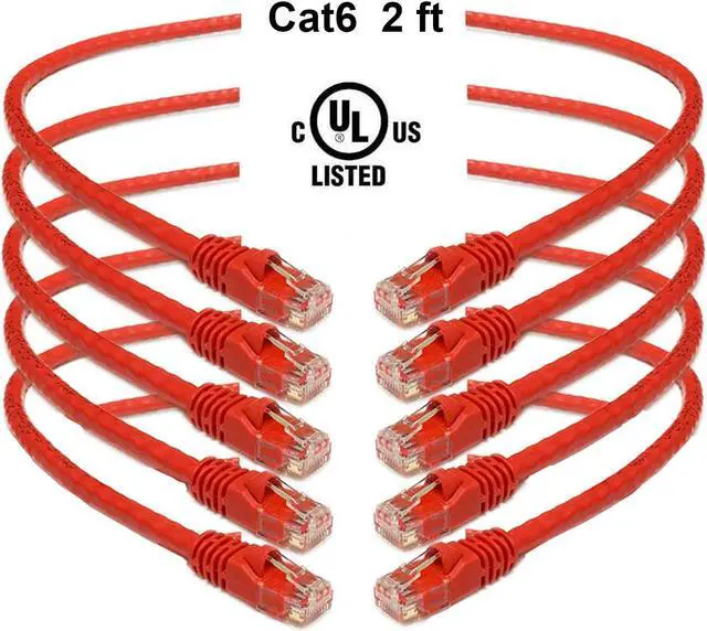 Main image of iMBAPrice 2 Feet Cat6 Cable - Premium Grade RJ45 Ethernet Snagless Patch Cord (Pack of 5) Red
