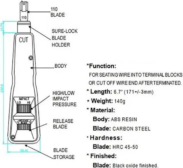 Alt view image 2 of 2 - iMBAPrice 110 Adjustable Impact Punch Down Tool with Blade (Quantity: 1, Impact Punchdown Tool)