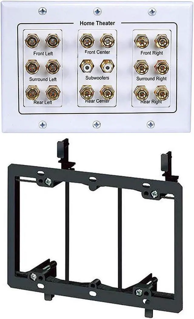 Main image of iMBAPrice Premium 3-Gang Home Theater 8.2 Surround Sound Distribution Wall Plate for 8 Speakers, 2 RCA Jack for 2 Subwoofer + Mounting Bracket