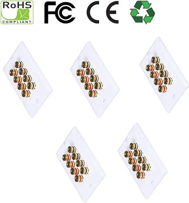 Main image of iMBAPrice Premium 8 Connector Banana Wall Plate - Banana Plug Binding Post Wall Plate for Speakers (5 Pack)