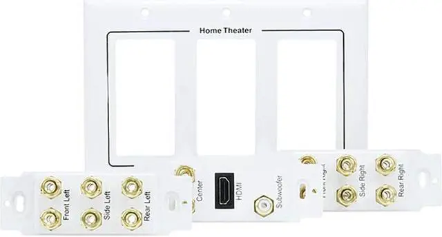 Alt view image 4 of 6 - iMBAPrice Premium 3-Gang Home Theater 7.1 Surround Sound Distribution Wall Plate for 7 Speakers, 1 RCA Jack for Subwoofer & 1 HDMI Port with Ethernet + Mounting Bracket