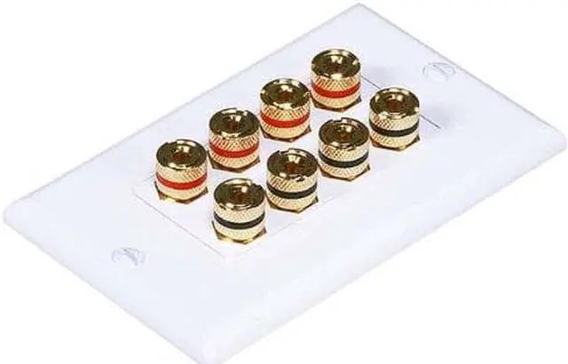Alt view image 9 of 11 - Monoprice High Quality Banana Binding Post Two-Piece Inset Wall Plate For 4 Speakers - Coupler Type