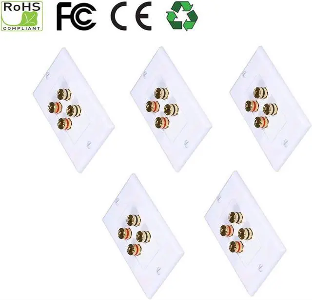 Main image of iMBAPrice Premium 4 Connector Banana Wall Plate - Banana Plug Binding Post Wall Plate for 2 Speakers (5 Pack)