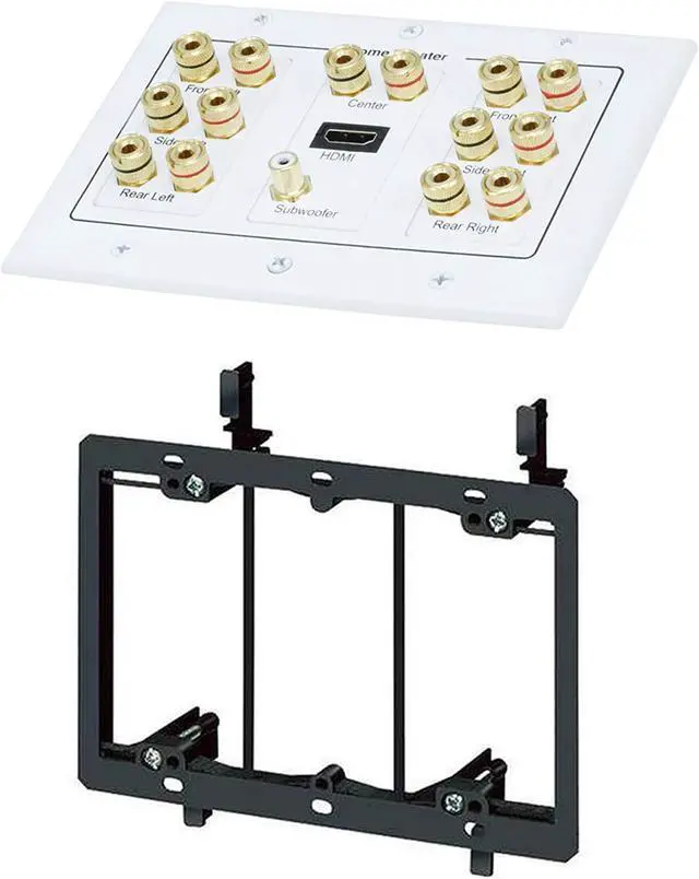 Alt view image 2 of 6 - iMBAPrice Premium 3-Gang Home Theater 7.1 Surround Sound Distribution Wall Plate for 7 Speakers, 1 RCA Jack for Subwoofer & 1 HDMI Port with Ethernet + Mounting Bracket