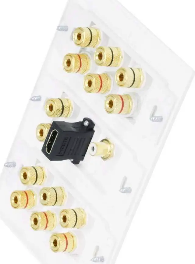 Alt view image 3 of 6 - iMBAPrice Premium 3-Gang Home Theater 7.1 Surround Sound Distribution Wall Plate for 7 Speakers, 1 RCA Jack for Subwoofer & 1 HDMI Port with Ethernet + Mounting Bracket