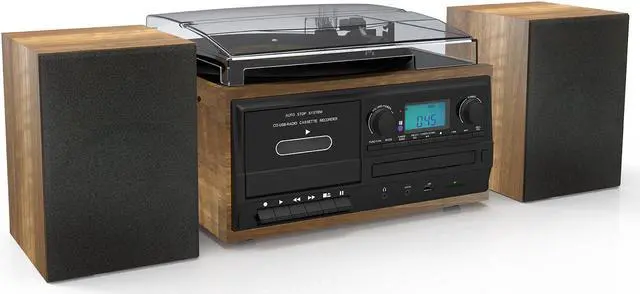Alt view image 2 of 7 - Boytone BT-58W Bluetooth Record Player Turntable with CD Player, Convert LP Vinyl, CD to MP3 Player, Cassette, AM/FM Radio, Aux, USB/SD Encoding, Remote Control, Audio Music Player Built in Amplifier
