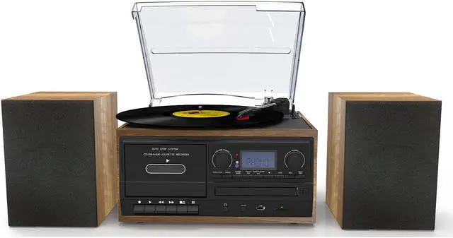 Alt view image 7 of 7 - Boytone BT-58W Bluetooth Record Player Turntable with CD Player, Convert LP Vinyl, CD to MP3 Player, Cassette, AM/FM Radio, Aux, USB/SD Encoding, Remote Control, Audio Music Player Built in Amplifier
