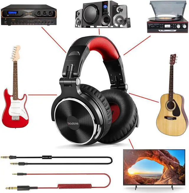Alt view image 4 of 7 - Boytone BT-10RD Wired Over Ear Headphones Studio Monitor & Mixing DJ Stereo Headsets with 50mm Drivers and 1/4 to 3.5mm Audio Jack for Audio Mixer Computer, Phone, Guitar, Laptop, Amplifier, TV