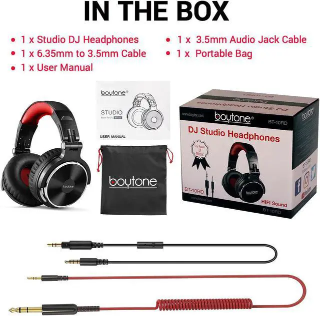 Alt view image 6 of 7 - Boytone BT-10RD Wired Over Ear Headphones Studio Monitor & Mixing DJ Stereo Headsets with 50mm Drivers and 1/4 to 3.5mm Audio Jack for Audio Mixer Computer, Phone, Guitar, Laptop, Amplifier, TV