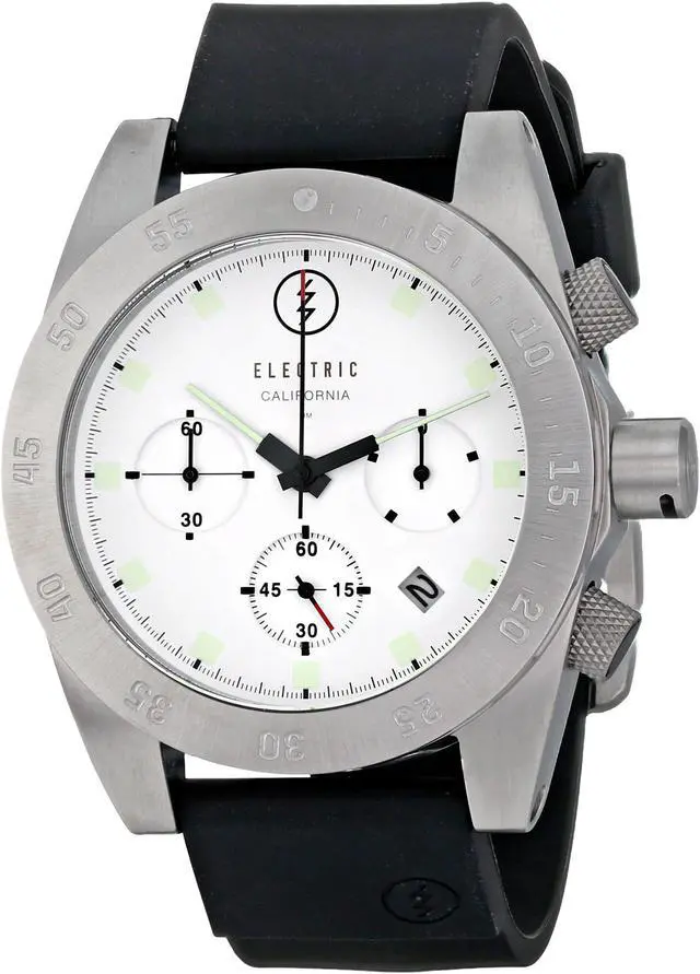Alt view image 2 of 3 - Electric DW01 Men's Chronograph Sport Watch White Dial Black Rubber Strap Date