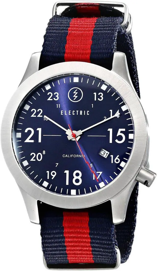 Main image of Electric Men's FW01 Navy Blue Red Dial Nylon Strap Field Watch Date EW0010020008