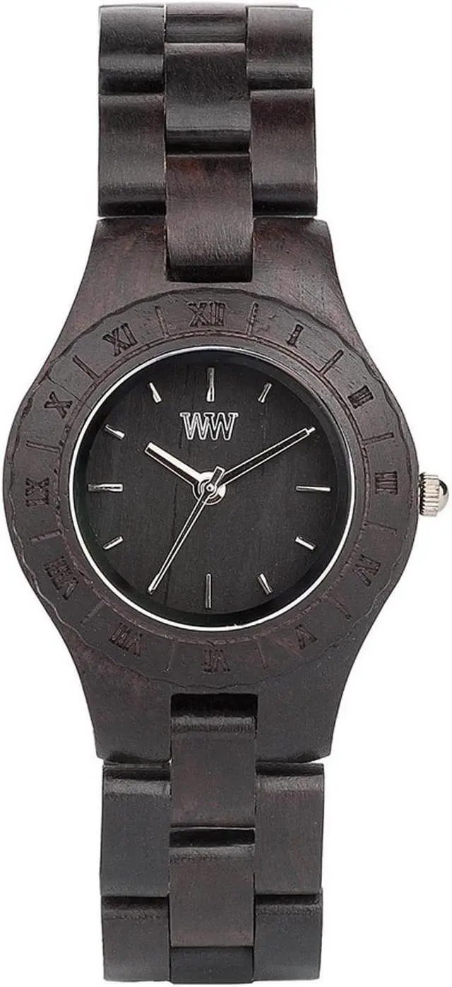Alt view image 3 of 9 - WeWOOD Moon Black Blackwood Wooden Women's Roman Numeral Round Wood Watch