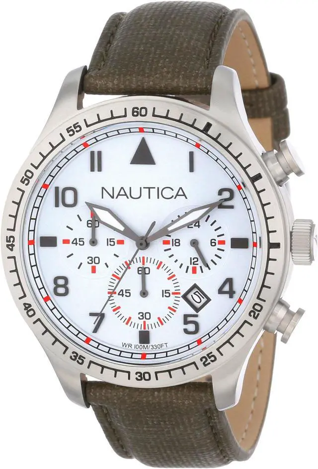 Main image of Nautica Men's BFD 105 Stainless Steel Case Grey Canvas Band A16580G Chrono Watch