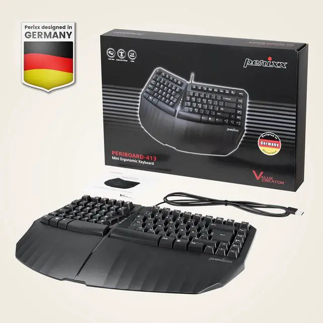 Alt view image 6 of 7 - Perixx PERIBOARD-413B US, Wired USB Ergonomic Compact Split Keyboard - 15.75x10.83x2.17 inches TKL Design - Black - US English