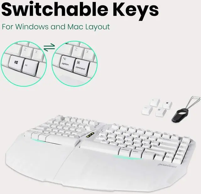 Alt view image 5 of 7 - Perixx PERIBOARD-613W Compact Wireless Ergonomic Split Keyboard with Dual 2.4G and Bluetooth Mode - Compatible with Windows 10 and Mac OS X - White - US English