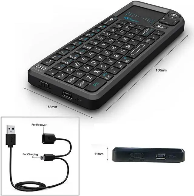 Alt view image 4 of 7 - Rii 2.4G Mini Wireless Keyboard with Touchpad Mouse,Lightweight Portable Controller with USB Receiver Remote Control for Windows/ Mac/ Android/ PC/Tablets/ TV/Xbox/ PS3. X1-Black .