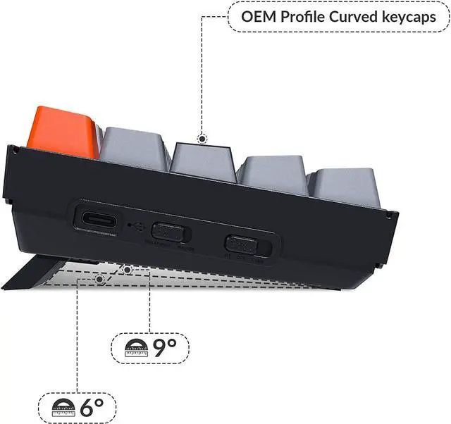 Alt view image 5 of 7 - Keychron K6 Bluetooth 5.1 Wireless Mechanical Keyboard with Gateron G Pro Brown Switch/LED Backlit/Rechargeable Battery, 68 Keys Compact Keyboard Compatible with Mac Windows