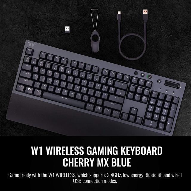 Thermaltake W1 Wireless Gaming Keyboard Cherry MX Blue, 2.4GH per Minute,  Bluetooth 4.2, Low Energy Technology, USB Type-C Connection.  GKB-WOW-BLSNUS-01 