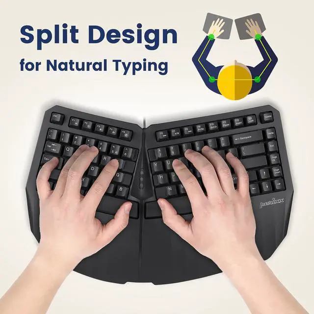 Alt view image 2 of 7 - Perixx PERIBOARD-413B US, Wired USB Ergonomic Compact Split Keyboard - 15.75x10.83x2.17 inches TKL Design - Black - US English