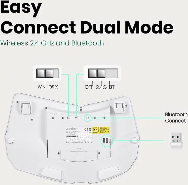 Alt view image 6 of 7 - Perixx PERIBOARD-613W Compact Wireless Ergonomic Split Keyboard with Dual 2.4G and Bluetooth Mode - Compatible with Windows 10 and Mac OS X - White - US English