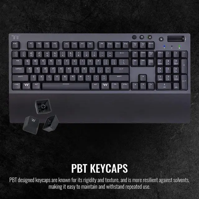Alt view image 4 of 6 - Thermaltake W1 Wireless Gaming Keyboard Cherry MX Blue, 2.4GH per Minute, Bluetooth 4.2, Low Energy Technology, USB Type-C Connection. GKB-WOW-BLSNUS-01