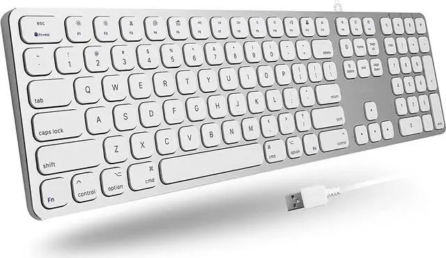 Main image of Macally Mac Keyboard Full-Size & Number Keypad (Metal Frame) 2 USB Ports Hub & Wired USB Cable - Apple Computer Keyboards for Mac, Pro, MacBook, Pro, Air Laptops (Silver Aluminum) MLUXKEYA