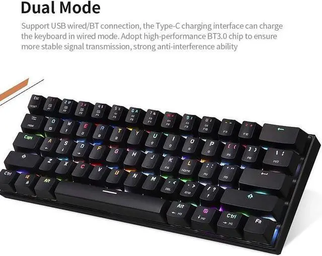 Alt view image 6 of 7 - Motospeed CK62 61 Keys RGB Mechanical Keyboard USB Wired BT Dual Mode Gaming Keyboard Pink with OUTEMU Red Switches