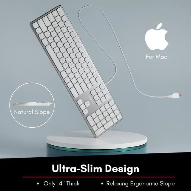 Alt view image 4 of 14 - Macally Mac Keyboard Full-Size & Number Keypad (Metal Frame) 2 USB Ports Hub & Wired USB Cable - Apple Computer Keyboards for Mac, Pro, MacBook, Pro, Air Laptops (Silver Aluminum) MLUXKEYA