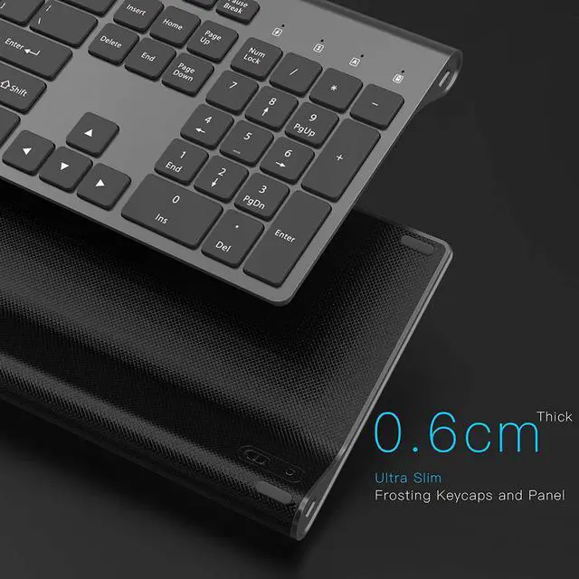 Alt view image 2 of 7 - Wireless Keyboard,J JOYACCESS Full Size and Thin Rechargeable Keyboard Wireless for Laptop,Computer,Desktop,PC,Surface,Smart TV and Windows,Black and Gray