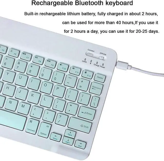 Alt view image 3 of 6 - Ultra-Slim Bluetooth Keyboard Portable Rechargeable Wireless Keyboard Compact for Android Windows Tablet Cell Phone iOS iPhone iPad, iPad Pro, iPad Air, iPad Mini, MacBook Pro Air (Small Size Green)