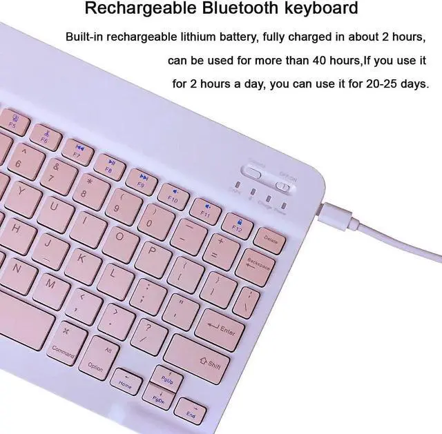 Alt view image 3 of 6 - Ultra-Slim Bluetooth Keyboard Portable Rechargeable Wireless Keyboard Compact for Android Windows Tablet Cell Phone iOS iPhone iPad, iPad Pro, iPad Air, iPad Mini, MacBook Pro Air (Small Size Pink)