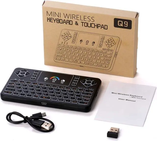 Alt view image 7 of 7 - Mini Wireless Keyboard,Q9 Mini Keyboard with Touchpad,Colorful Backlit Small Wireless Keyboard,Mini Rechargeable Handheld Remote Keyboard for PC,Raspberry Pi 4, Android TV Box,KODI,Windows 7 8 10