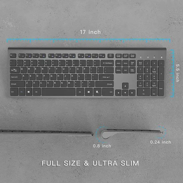 Alt view image 6 of 7 - Wireless Keyboard,J JOYACCESS Full Size and Thin Rechargeable Keyboard Wireless for Laptop,Computer,Desktop,PC,Surface,Smart TV and Windows,Black and Gray