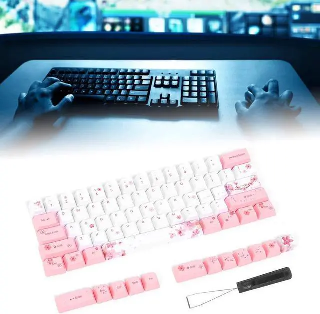 Alt view image 5 of 7 - 73PCs Sublimation Keycaps PBT Mechanical Keyboard Accessory PC Parts with Cute Pattern,Universal for Mechanical Keyboard(6064 Blossom)