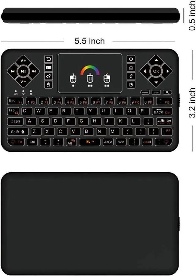 Alt view image 6 of 7 - Mini Wireless Keyboard,Q9 Mini Keyboard with Touchpad,Colorful Backlit Small Wireless Keyboard,Mini Rechargeable Handheld Remote Keyboard for PC,Raspberry Pi 4, Android TV Box,KODI,Windows 7 8 10