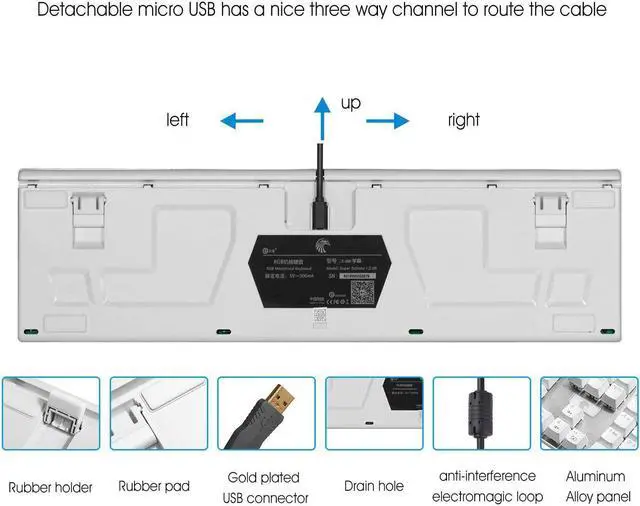 Alt view image 6 of 7 - HUO JI E-Yooso Z-88 RGB Mechanical Gaming Keyboard, Brown Switch - Tactile & Slightly Clicky, Programmable RGB Backlit, Water Resistant, 104 Keys Anti-Ghosting for Mac PC, Silver and White