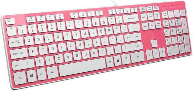 Main image of B.FRIENDit Wired USB Keyboard with Cover/Protector Skin, Low-Profile Flat Keyboard with US Layout (QWERTY), Durable Ultra-Slim Quiet Computer Keyboard for PC Windows 11/10 / 8/7 / XP/Vista - Pink