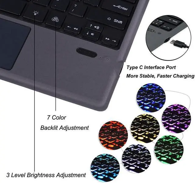 Alt view image 5 of 5 - Compatible with Surface Pro 7 Wireless Bluetooth Keyboard Case with Touchpad 7 Color Backlit Rechargeable Battery Detachable Keyboard for Microsoft Surface Pro 3/4/5/6/7