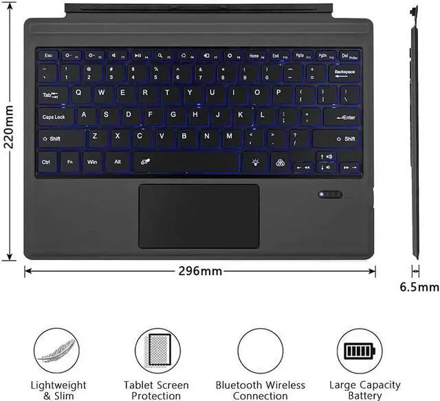 Alt view image 4 of 5 - Compatible with Surface Pro 7 Wireless Bluetooth Keyboard Case with Touchpad 7 Color Backlit Rechargeable Battery Detachable Keyboard for Microsoft Surface Pro 3/4/5/6/7