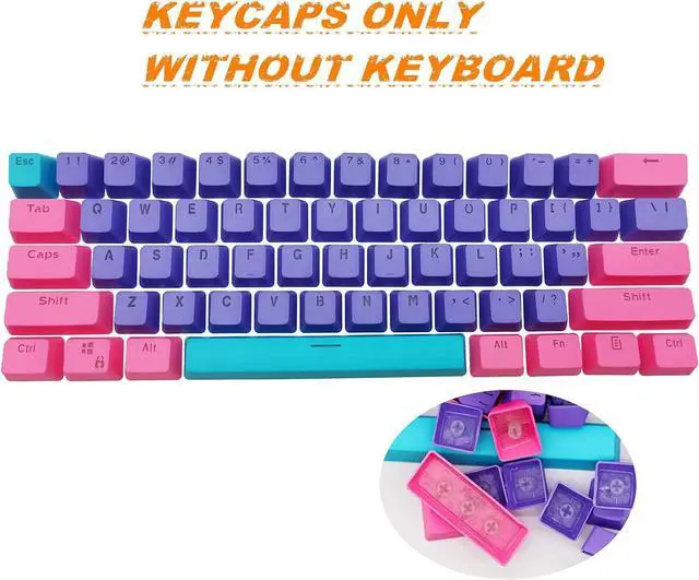 Alt view image 3 of 6 - GTSP PBT Backlit Keycaps 60 Percent with 6.25U Space Bar OEM Profile for Cherry MX Switch Mechanical Gaming Keyboard (Purple+Pink+Blue)