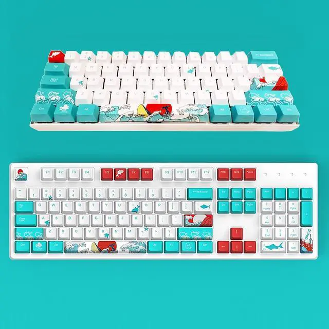 Alt view image 5 of 6 - Keycap 60 Percent for GK61 RK61 Anne Pro, 104/87/61 Custom Fullsize Key Cap Set for Cherry Mx Gateron Kailh Switch 60% Mechanical Gaming Keyboard (Coral Sea)