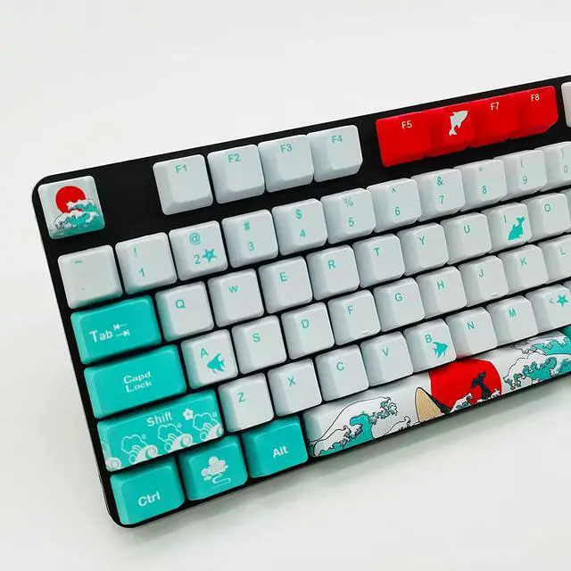 Alt view image 6 of 6 - Keycap 60 Percent for GK61 RK61 Anne Pro, 104/87/61 Custom Fullsize Key Cap Set for Cherry Mx Gateron Kailh Switch 60% Mechanical Gaming Keyboard (Coral Sea)