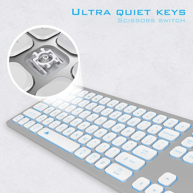 Alt view image 3 of 7 - POWZAN Aluminum Quiet Wired Keyboard Backlit- Slim Chiclet Key Compatible with Apple iMac, MacBook, Mac and PC, USB Keyboard Numeric Keypad RGB Lighted Key - Silver White