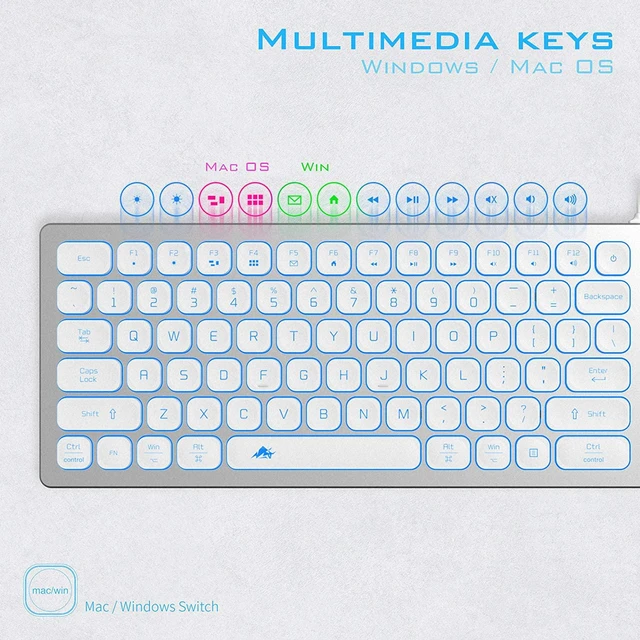 Alt view image 6 of 7 - POWZAN Aluminum Quiet Wired Keyboard Backlit- Slim Chiclet Key Compatible with Apple iMac, MacBook, Mac and PC, USB Keyboard Numeric Keypad RGB Lighted Key - Silver White
