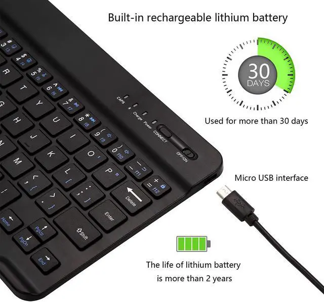 Alt view image 5 of 7 - Ultra-Slim Bluetooth Keyboard Portable Mini Wireless Keyboard Rechargeable for Apple iPad iPhone Samsung Tablet Phone Smartphone iOS Android Windows (10 inch Black)