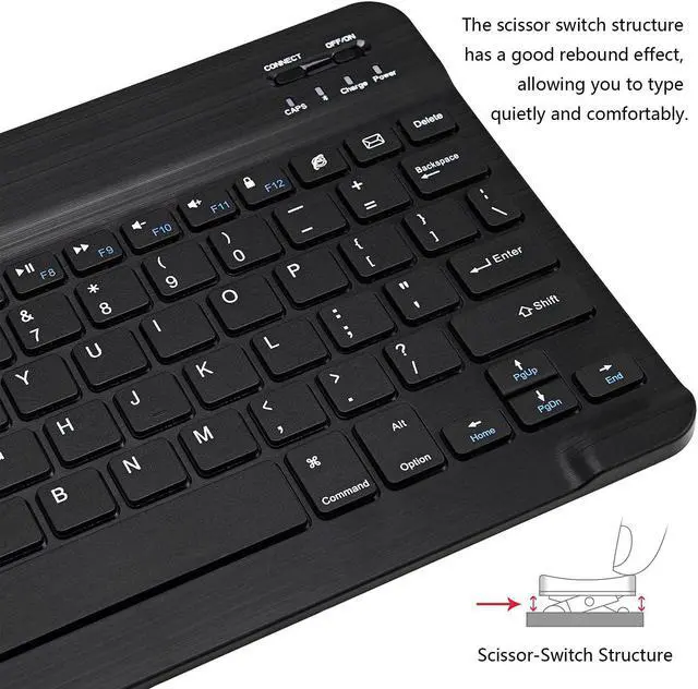 Alt view image 4 of 7 - Ultra-Slim Bluetooth Keyboard Portable Mini Wireless Keyboard Rechargeable for Apple iPad iPhone Samsung Tablet Phone Smartphone iOS Android Windows (10 inch Black)