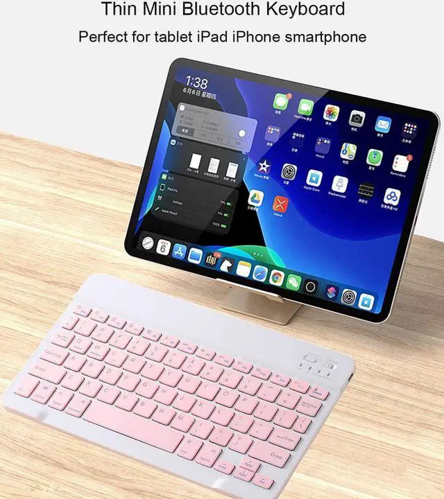 Alt view image 5 of 6 - Ultra-Slim Bluetooth Keyboard Portable Rechargeable Wireless Keyboard Compact for Android Windows Tablet Cell Phone iOS iPhone iPad, iPad Pro, iPad Air, iPad Mini, MacBook Pro Air (Small Size Pink)