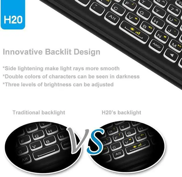 Alt view image 6 of 7 - Mini Wireless Keyboard,H20 Mini Keyboard with Touchpad,Backlit Small Wireless Keyboard,Full Size Touchpad,Handheld IR Remote Keyboard for Android TV Box Windows PC,HTPC,IPTV,PC,Raspberry Pi